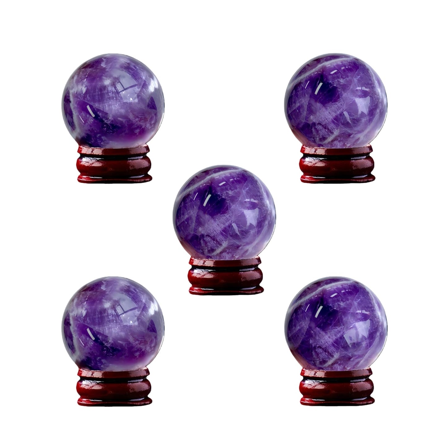 DUKIZA Natural Amethyst Ball 5PC Real Crystal Ball Crystal Decor Sphere for Healing Amethyst Ball Crystal Ball with Stand Real Crystal Sphere for Decor and Divination