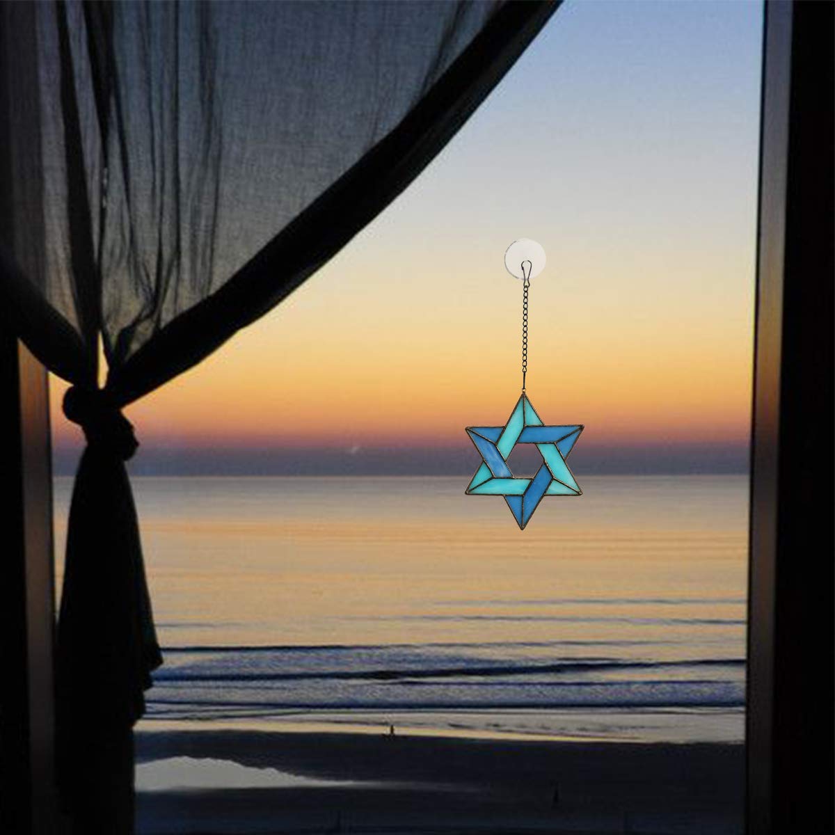 HAOSUM Jewish Star Stained Glass Window Hanging,Star of David Suncatcher for Home Office,Family Guardian Birthday Gifts for Women, Housewarming Gifts