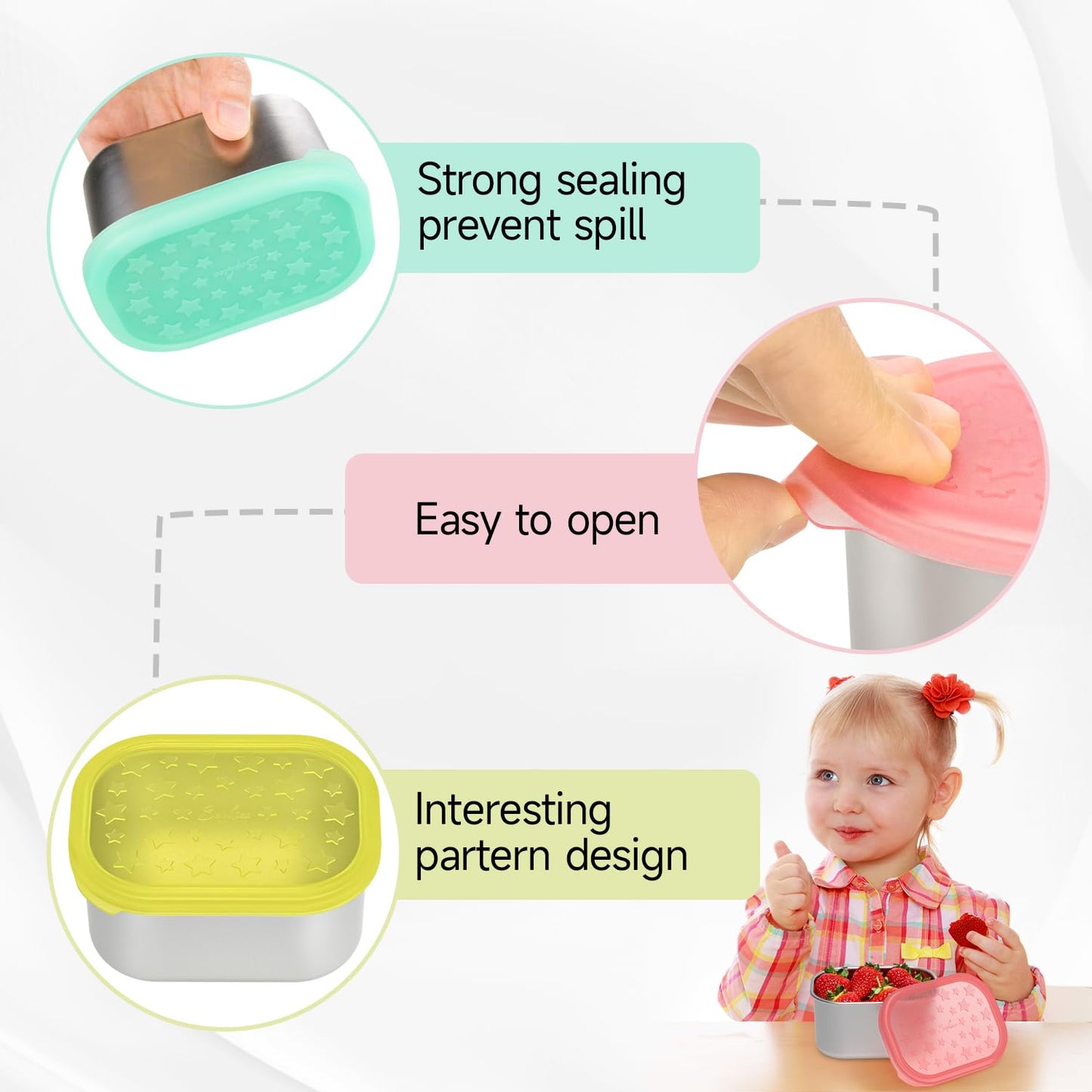 SOPHICO Stainless Steel Snack Containers for Kids, 8 oz Small Food Storage Container with Silicone Lid - Perfect 304 Metal Toddler Lunch Box for Daycare and School, Leak Proof (6 Pack)