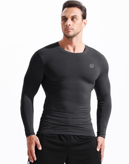NELEUS Men's 3 Pack Workout Athletic Shirt Long Sleeve Compression Shirts,5020 Black/Grey/White,XL