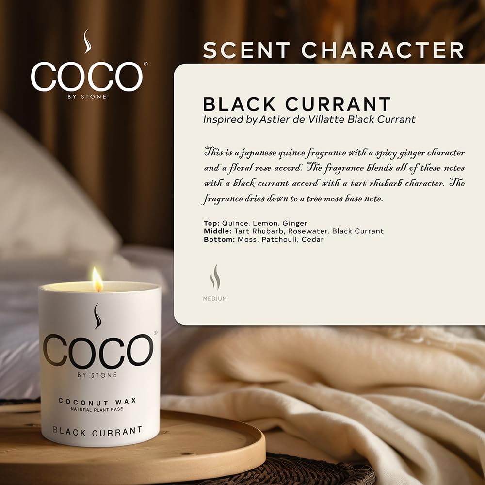 COCO by Stone 11oz Candle, Coconut Apricot Wax Candle for Home (Black Currant) Home Fragrance Products, 1 Wick Candle, Enhance Indoor Aroma, Vegan & Cruelty-Free, Clean Burning and Hand Poured Candle