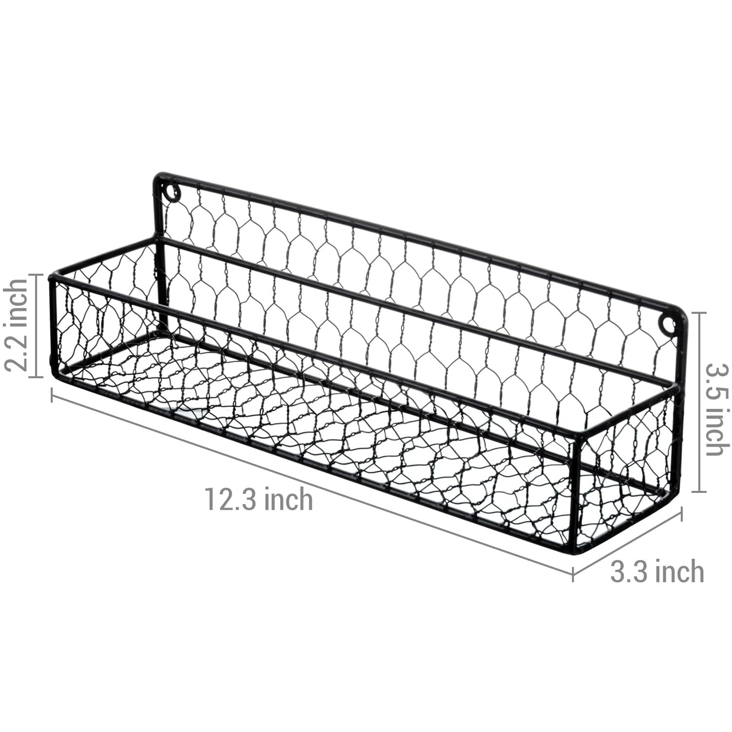 MyGift 2 Pcs Spice Rack Wall Mount, Small Seasoning Shelf Organizer, 12-Inch Over the Stove Hanging Kitchen Condiment Basket Storage Display, Black Wire
