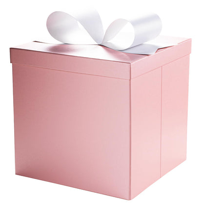 LaRibbons Large Gift Boxes with Lids, 10x10x10 Inches Pink Square Foldable Gift Boxes for Valentine's Day, Birthday, Wedding, Baby Shower, Party, All Occasion