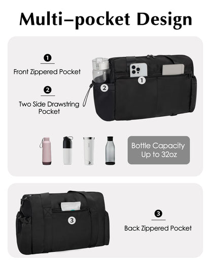 Small Gym Bag, Mini Gym Bag for Women with Yoga Mat Holder and Wet Compartment, Cute Small Yoga Mat Bag with Water Bottle Pocket for Workout Dance, Black
