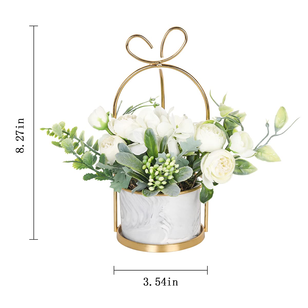 Hobyhoon Artificial Silk Flowers with Vase Fake Hydrangea & Chrysanthemum Floral Arrangement for Home Wedding Decor, Table Centerpiece, Living Room Desk Decoration