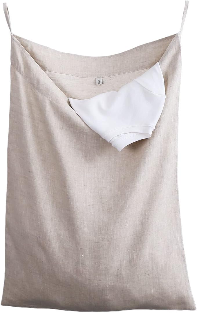 Amazhiyu Pure Linen Over The Door Laundry Hanging Hamper Bag