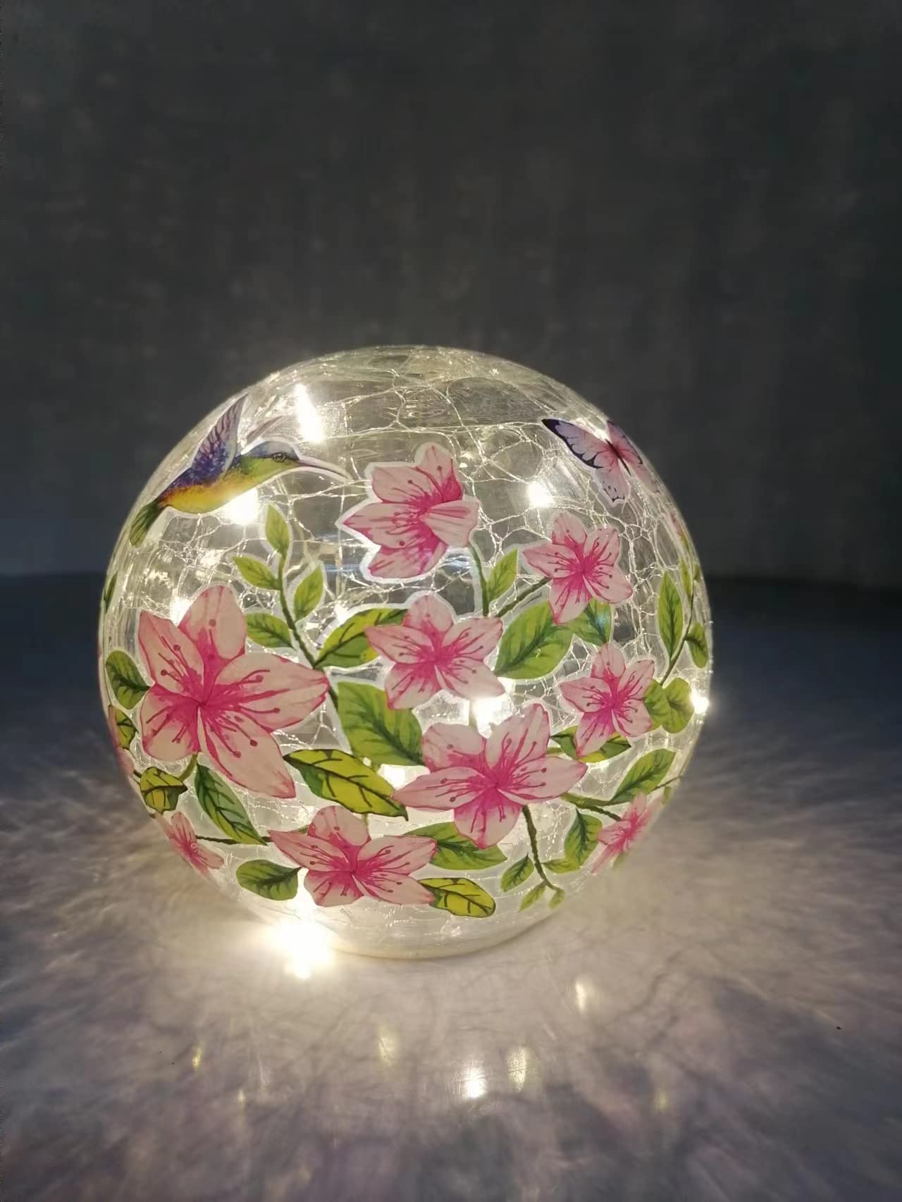 5.5 inch Handcrafted Glass Lamp with Bird and Flower Design - Unique Home Decor Piece
