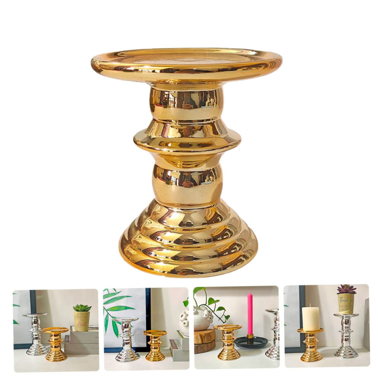 Yardenfun Elegant European Candlestick Holder Electroplating Ceramic Candle Stand for Weddings Christmas Home Decor Gold Finish Chic Design Multi-Purpose Decoration