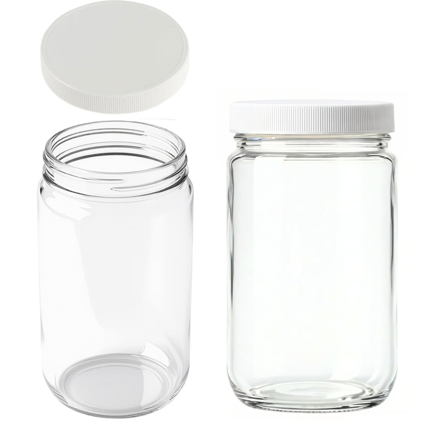 JARMING COLLECTIONS 32oz Extra Wide Mouth Glass Storage Jar with BPA-Free Plastic Lid – Quart Size Airtight Mason Jar for Kitchen, Pantry, and Food Storage (Set of 2)