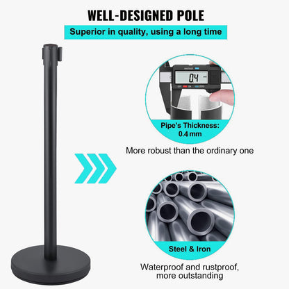 EliteEdge Crowd Control Stanchions, Stanchion Queue Post with Retractable Belts 6.5Ft, Easy Assembly, Crowd Control Barriers, Height 36 Inches, for Crowd Control Barriers, Pack of 2, Black