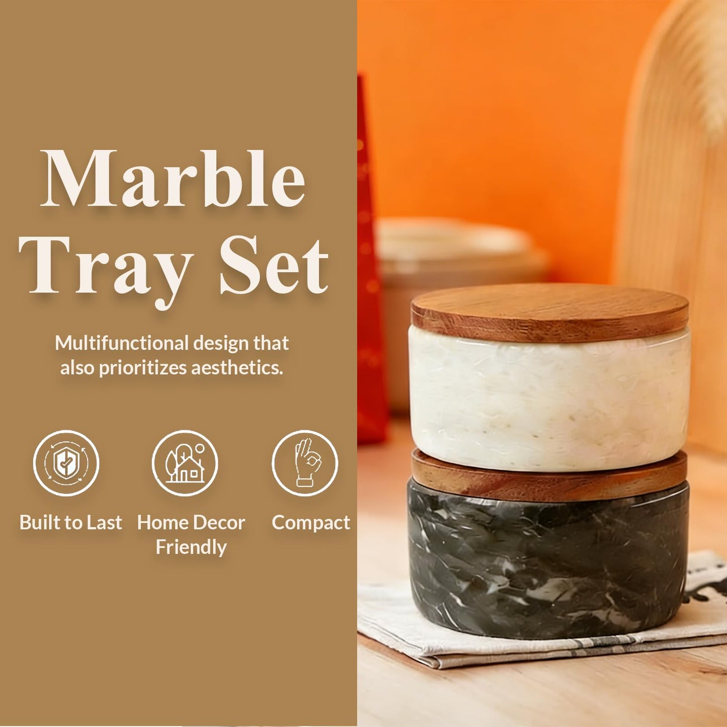 ZJSYTQS Marble Salt and Pepper Bowls,2Pcs Handcrafted Solid Marble Salt and Pepper shakers with Lids and Spoons, Stackable Spice Containers for Kitchen Counter Decor