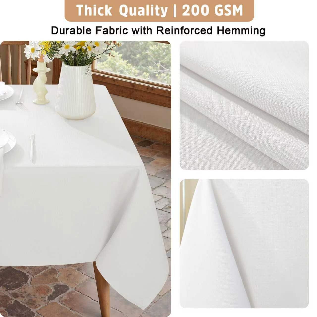 Honellaty Faux Linen Rectangle Tablecloth, 200GSM Waterproof Washable Textured Woven Table Cloth, Fabric Table Cover for Dining, Party, Wedding, Indoor Outdoor (60 x 84 Inch Rectangular, White)