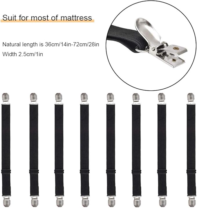 Adjustable Bed Sheet Straps Clips, Elastic Mattress Sheet Fasteners Holder and