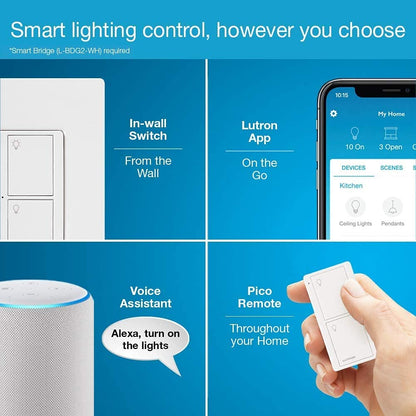 Lutron Caseta Original Smart Light Switch (Lutron Smart Hub Required), for Home, LED Lights, and Fans, 6 Amp, Single-Pole/3-Way, Neutral Required, PD-6ANS-WH, White