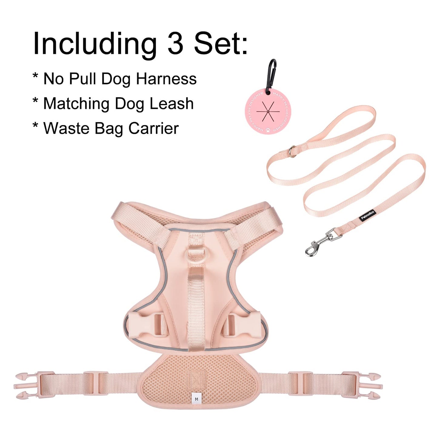 Petmolico Dog Harness for Small Dogs, Cute Harness Vest with Two Leash Clips and Soft Handle, Reflective Easy Walk Puppy Vest - Pink, Medium