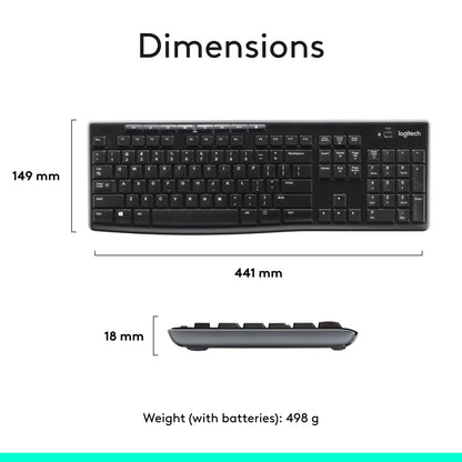 Logitech MK270 Wireless Keyboard and Mouse Combo for Windows, 2.4 GHz Wireless, Compact Mouse, 8 Multimedia and Shortcut Keys, 2-Year Battery Life, for PC, Laptop, QWERTY UK English Layout - Black