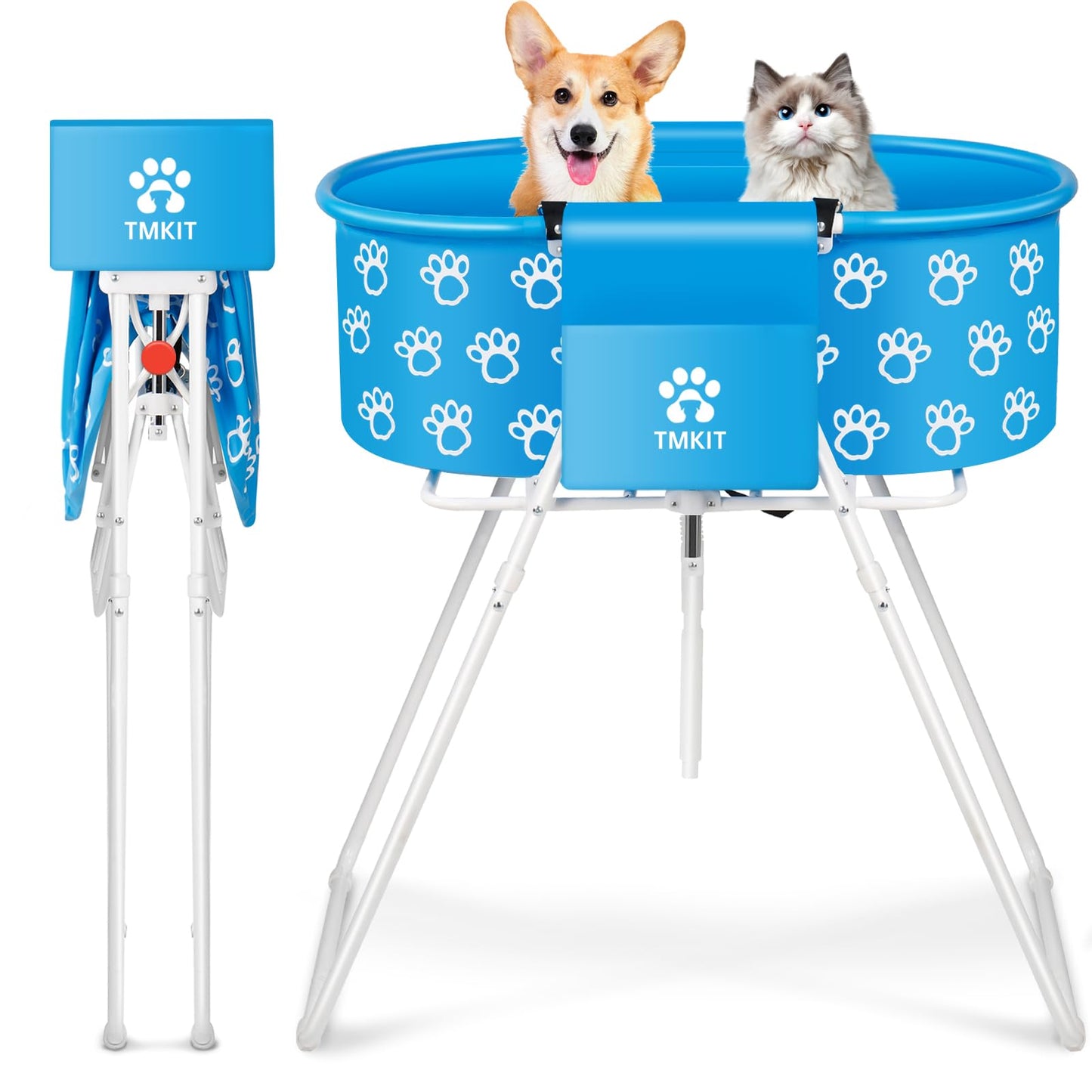 Tmkit Dog Bathtub, Elevated Dog Bath Tub for Pet Bathing Shower and Grooming. Portable, Foldable with Safety Lock, Professional Pet Dog Washing Station for Small, Medium, Large Dogs Cats, No Backache