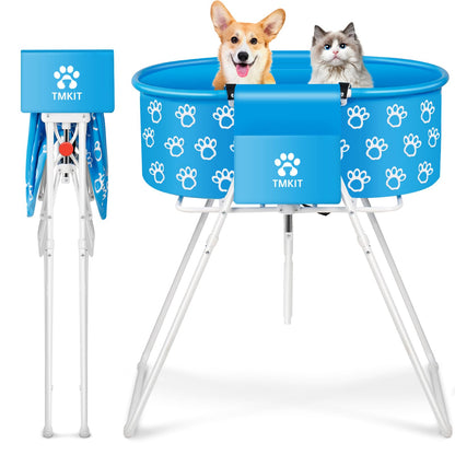 Tmkit Dog Bathtub, Elevated Dog Bath Tub for Pet Bathing Shower and Grooming. Portable, Foldable with Safety Lock, Professional Pet Dog Washing Station for Small, Medium, Large Dogs Cats, No Backache