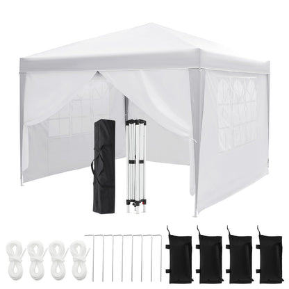 10x10 Pop Up Canopy with 4 Sidewalls, Outdoor Portable Instant Canopy Tent, Waterproof Pop Up Tent, Versatile Gazebo for Camping, Outdoor Parties, Backyard,Beach Activities,White