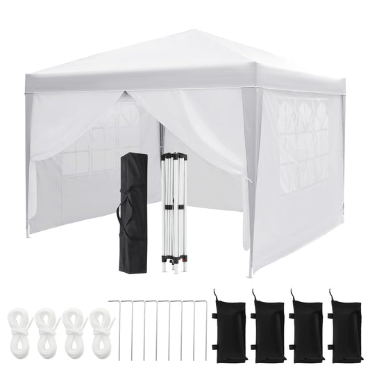 10x10 Pop Up Canopy with 4 Sidewalls, Outdoor Portable Instant Canopy Tent, Waterproof Pop Up Tent, Versatile Gazebo for Camping, Outdoor Parties, Backyard,Beach Activities,White