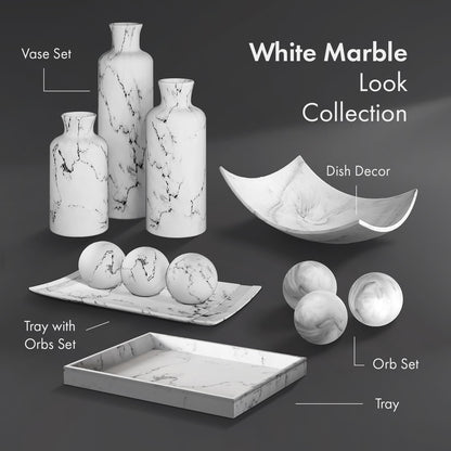 Creative Scents Marble Look Decorative Bowl with matching Set of 8 Balls for Coffee Table Centerpiece, Dining Table, Living Room