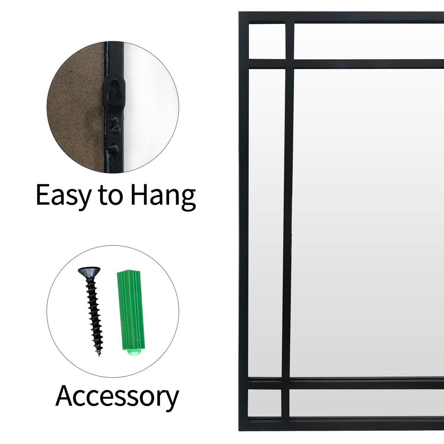 HQiJun Black Rectangle Mirror, Farmhouse Decorative Wall Mirror for Entryway, Living Room, Bedroom, Hallway, Fireplace, Accent Wall Decor (Black1, 39'' x 27'')