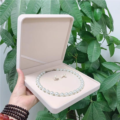 JunningGor Jewelry Velvet Box Pearl Necklace Earring Bracelet Gift Display Case Wedding Jewelry Storage Holder (Beige For Pearl Necklace Earrings)