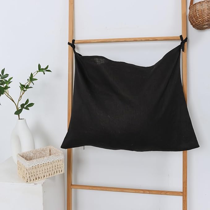 Hanging Linen Laundry Bag, 100% Pure Flax Linen Over The Door Hamper