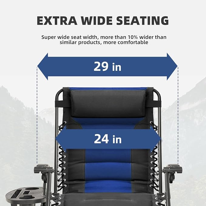 Zero Gravity Chair Set of 4 Oversized Folding Recliner, Padded Anti Gravity Lounge Chair with Adjustable Pillow & Cup Holder for Outdoor Camping, Patio, Poolside, Lawn (Black & Blue)