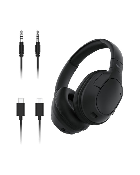 Belkin SoundForm Surround Bluetooth Over-Ear Headphones - Environmental Noise Cancelling Headphones - Wireless w/ 60H Playtime & Soft Ear Cups for iPhone, Galaxy, iPad, Travel, Home, or Office - Black