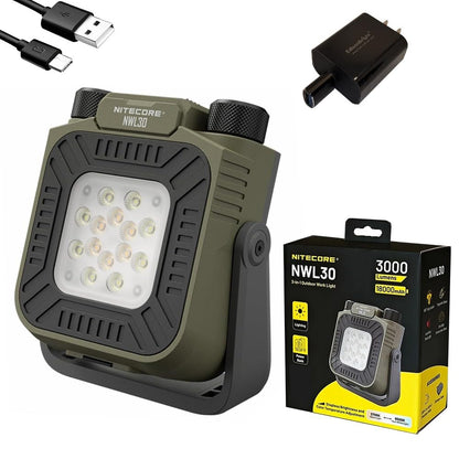 Nitecore NWL30 3000 Lumen USB Rechargeable Work Light/Lantern/auto Emergency/Tripod Mount Light w/edisonbright Charger Bundle