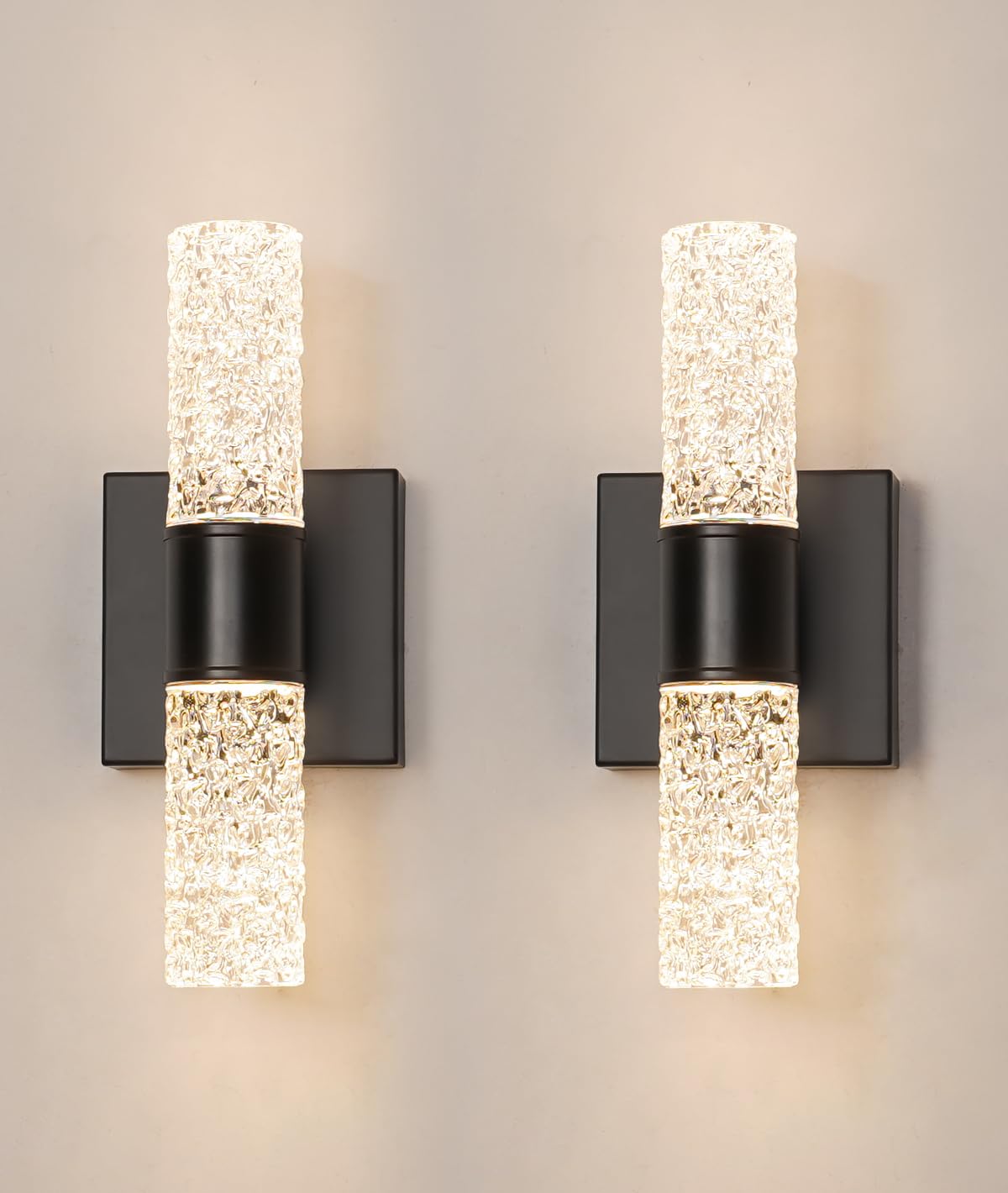 Ditoon Black Sconces Wall Decor Set of 2, Crystal Bathroom Vanity Light Fixture, Modern Hardwired Wall Sconce Light Over Mirror, LED Sconces Wired for Bedroom Hallway Stairwells