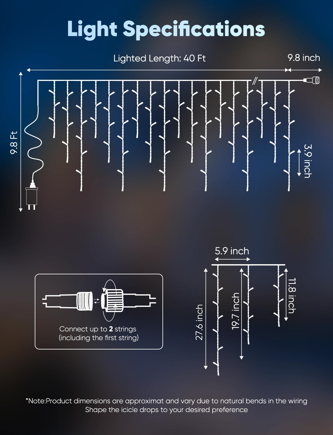 Icicle Christmas Lights Outdoor - 40 FT 432 LED Icicle Lights with 81 Drops, 8 Modes, Ice String Lights with Remote, Timer, Waterproof Fairy Lights for Roof Patio Tree House Decor, Blue & White