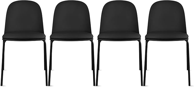 2xhome Modern Stackable Armless Dining Chair | Plastic Shell Seat with Metal Legs | Indoor or Outdoor Use | Home Kitchen Patio (4, Black, Padded Seat)