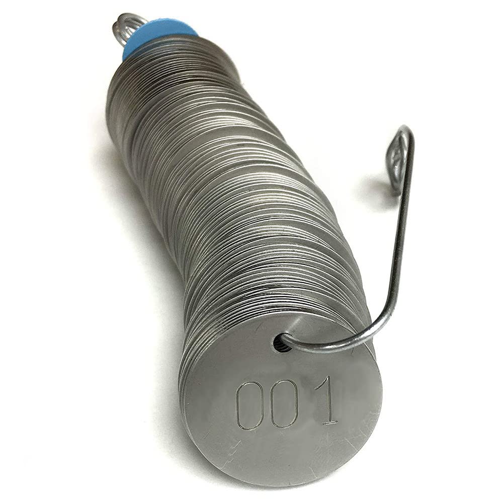 Stainless Steel Tags, Numbered 001-100, 1.25" Round