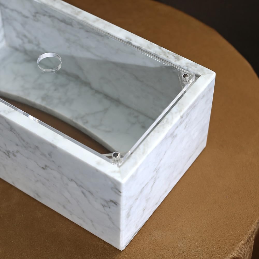 Elegant Marble Tissue Box Cover for Living Room, White Tissue Box Holder Rectangular, Decorative Stone Tissue Box Cover for Bathroom Vanity Office Countertop