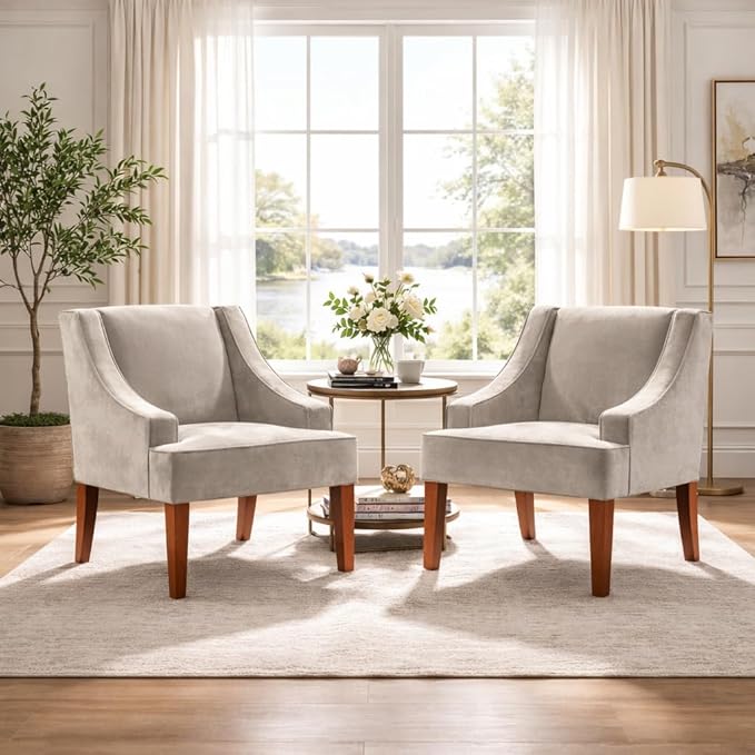 HomePop Swoop Arm Accent Chair, Velvet Grey