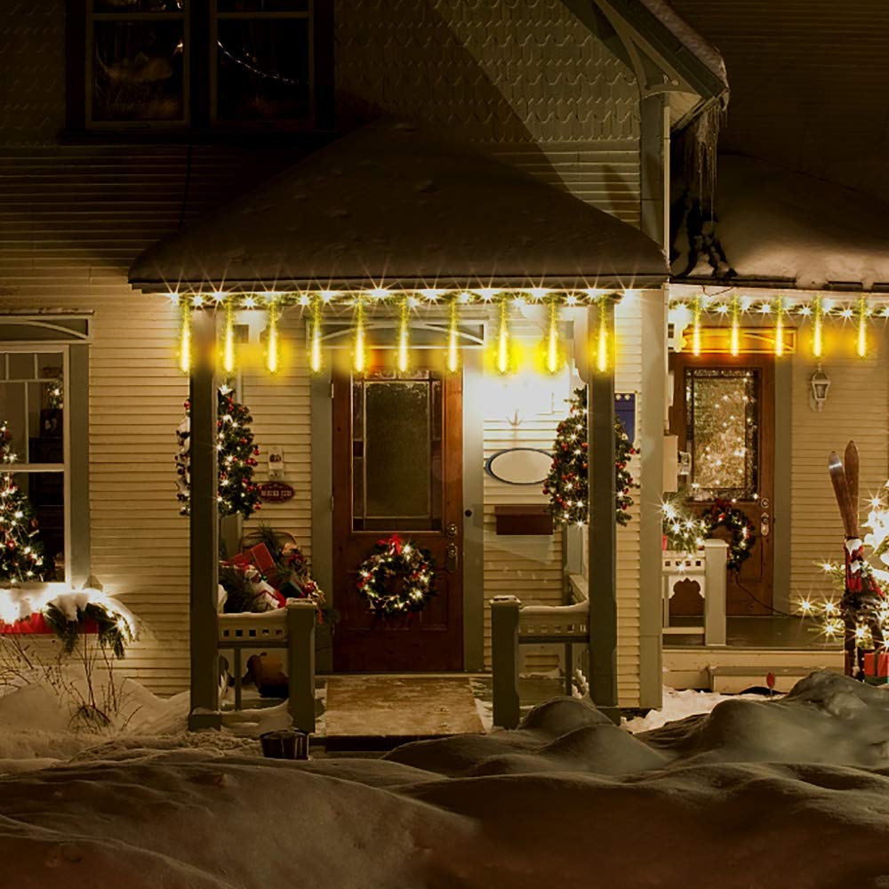 Kwaiffeo Warm White Christmas Lights Outdoor, 24 Tubes(Equivalent to 3 Sets of 8-Tube) LED Meteor Shower Lights for Xmas Wedding Party Decorations, Warm White Fairy Icicle Light for Yard Outside