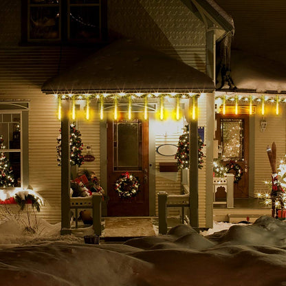 Kwaiffeo Warm White Christmas Lights Outdoor, 24 Tubes(Equivalent to 3 Sets of 8-Tube) LED Meteor Shower Lights for Xmas Wedding Party Decorations, Warm White Fairy Icicle Light for Yard Outside