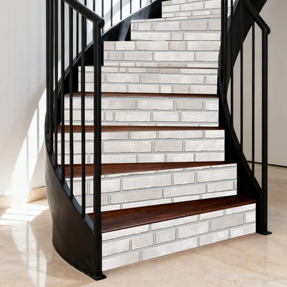 Hpbbspring 15Pcs Staircase Stickers Realistic White Brick Wall Tile Stickers Beauiful Self-Adhesive Water Proof Staircase Decor for Steps Bedroom Balcony Bars 39.3" W x 7.08" H