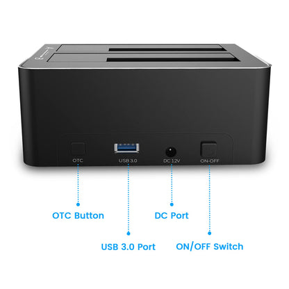 Hard Drive Docking Station, RSHTECH Aluminum Dual Bay SATA Hard Drive Dock for 2.5/3.5 Inch SATA I/II/III HDD SSD Support 2x 16TB Hard Drives,Offline Clone and UASP,Tool-free (RSH-DS01)