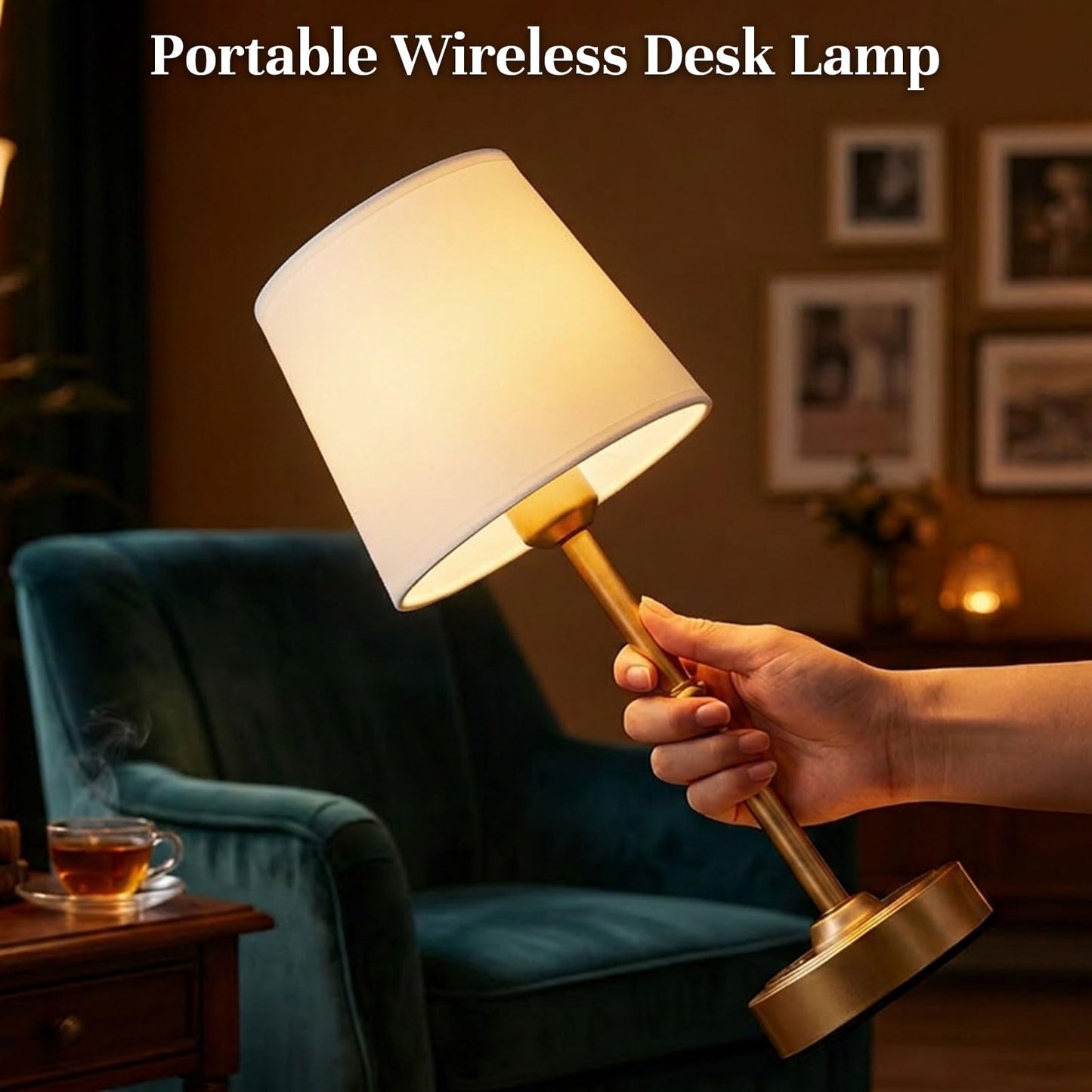 Rechargeable Cordless Table Lamp Gold: 6000mAh Battery Operated Light for Living Room, 3000K Warm Light Stepless Dimming Touch Control, Small Wireless Portable Lamp Decor for Bedside Dining Counter