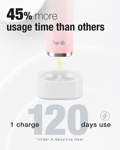 7AM2M Sonic Electric Toothbrush with 6 Brush Heads for Adults&Kids, One Charge for 120 Days, Wireless Fast Charge, 5 Modes, 40000VPM Powered Toothbrush, 2 Minutes Built in Smart Timer (Black)