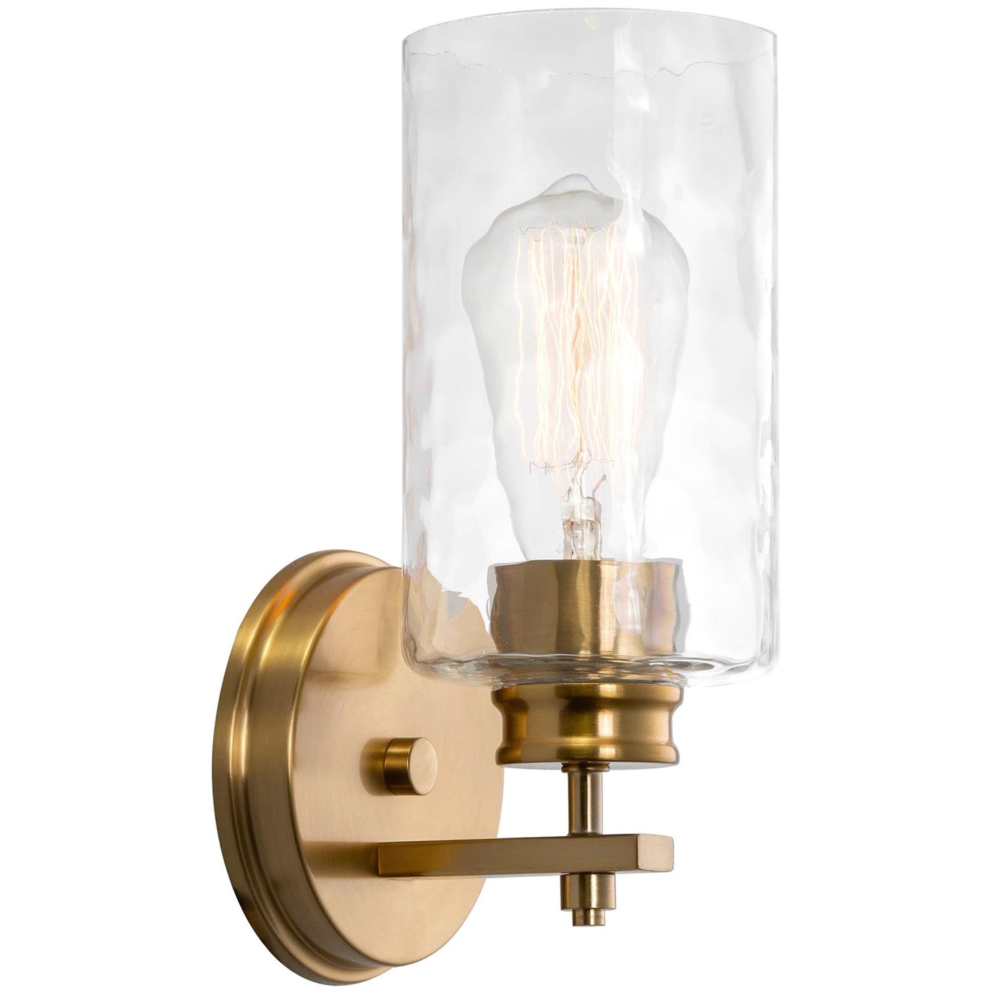 Kira Home Phoebe 10" Modern Gold Wall Sconce with Hammered Glass Shade, Gold Wall Light with Water Glass Cylinder Shade, Cool Brass Finish