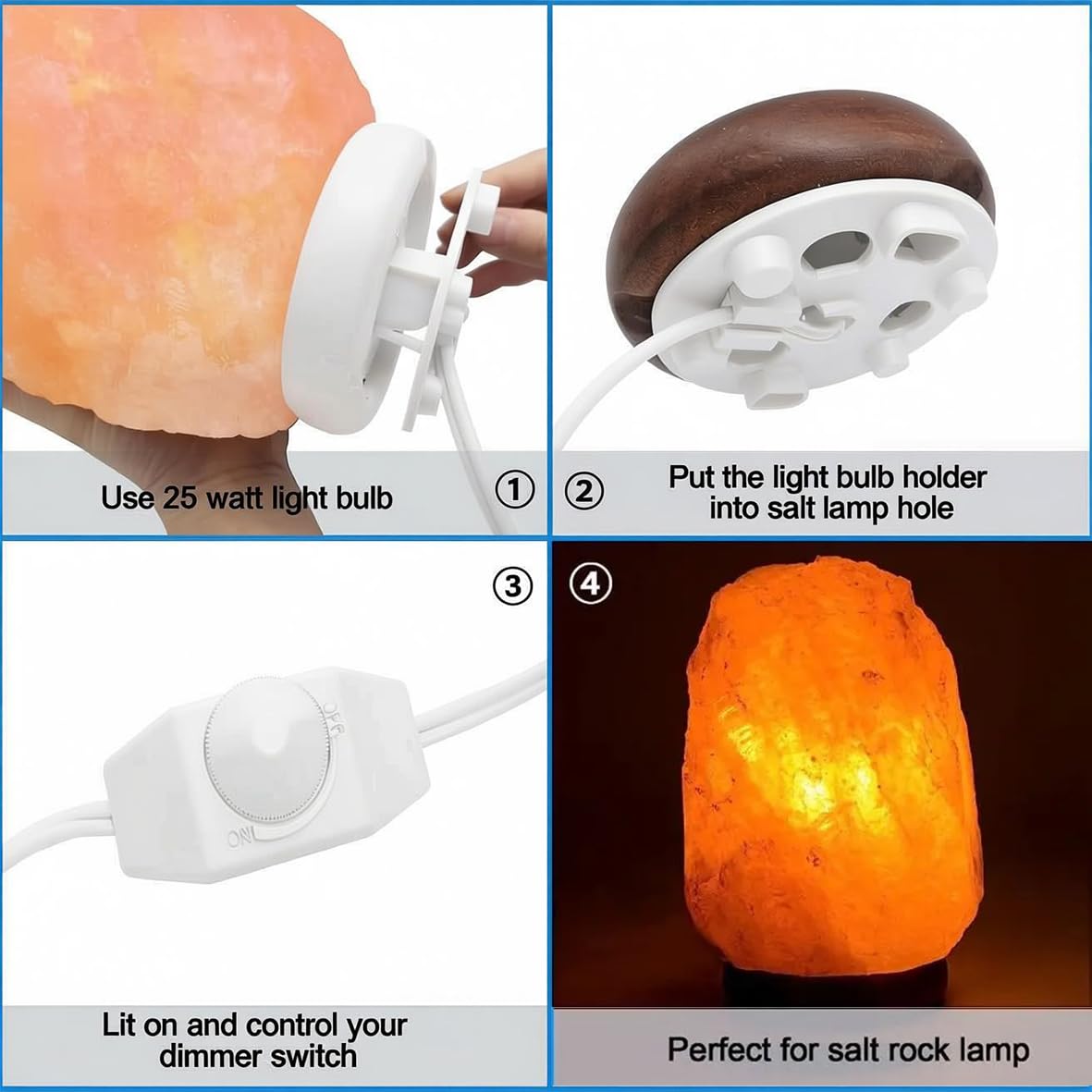 MMBGJKG Himalayan Salt Lamp Cord, with Dimmer Switch,Christmas Bulb,Salt Lamp Cord with Dimmer Control and Base Assembly,6 Feet,E12 Base for Himalayan Salt Lampsand with 2 Free 15W Bulbs (White)