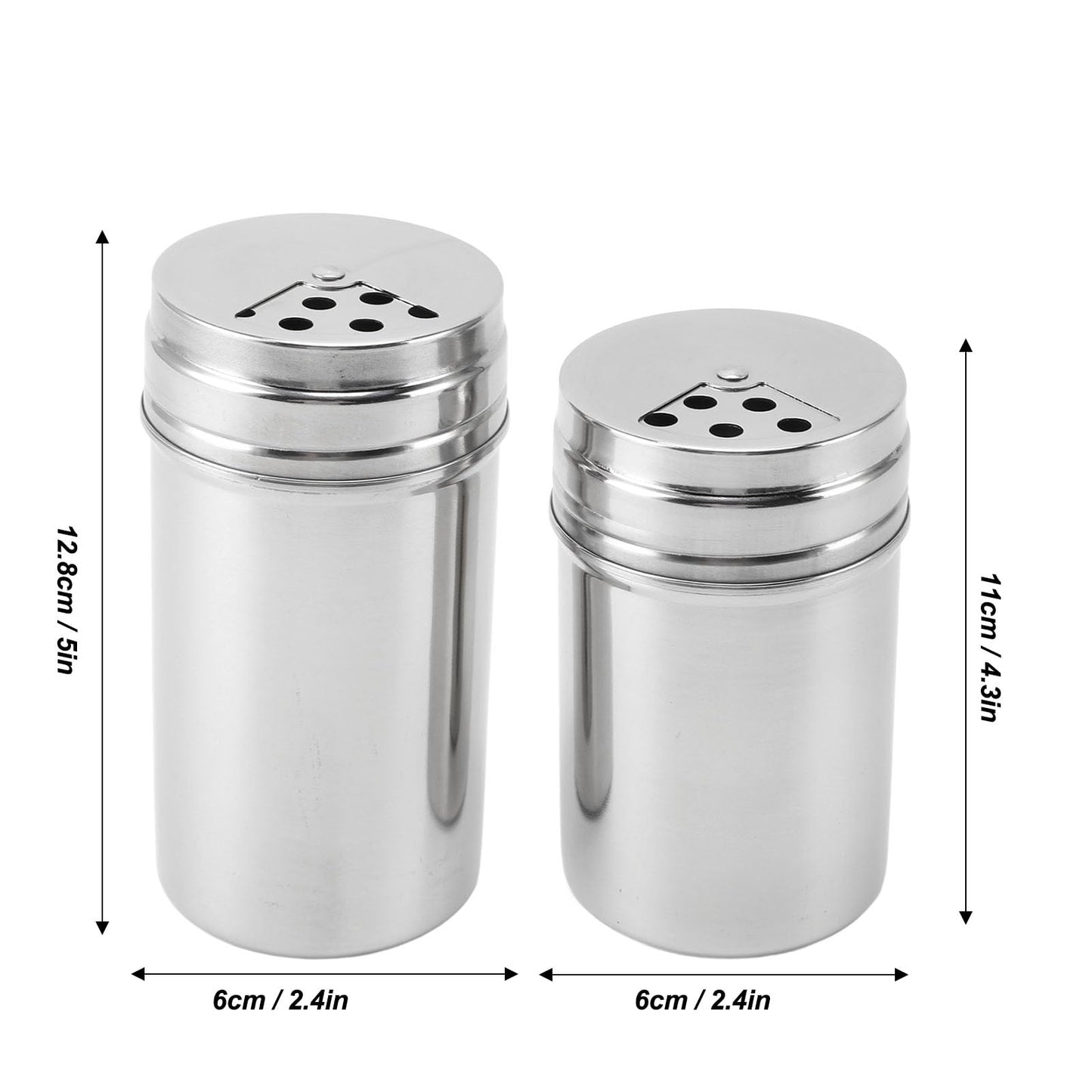 OEBUAFI 2 Piece Seasoning Shakers, 304 Stainless Steel Salt and Peppers Shakers with Mesh Sieve for Salt Peppers Sugar, Seasoning Dispenser Container with Adjustable Pour Holes (Type 3)