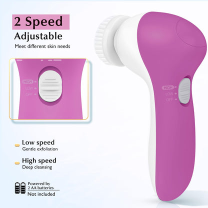 COSLUS Facial Cleansing Brush Silicone Face Scrubber: 2 in1 FBS-D Electric Exfoliating Massage Device Waterproof Deep Cleaning Exfoliation Rotating Spa Machine - Electronic Skin Care Wash Clean System