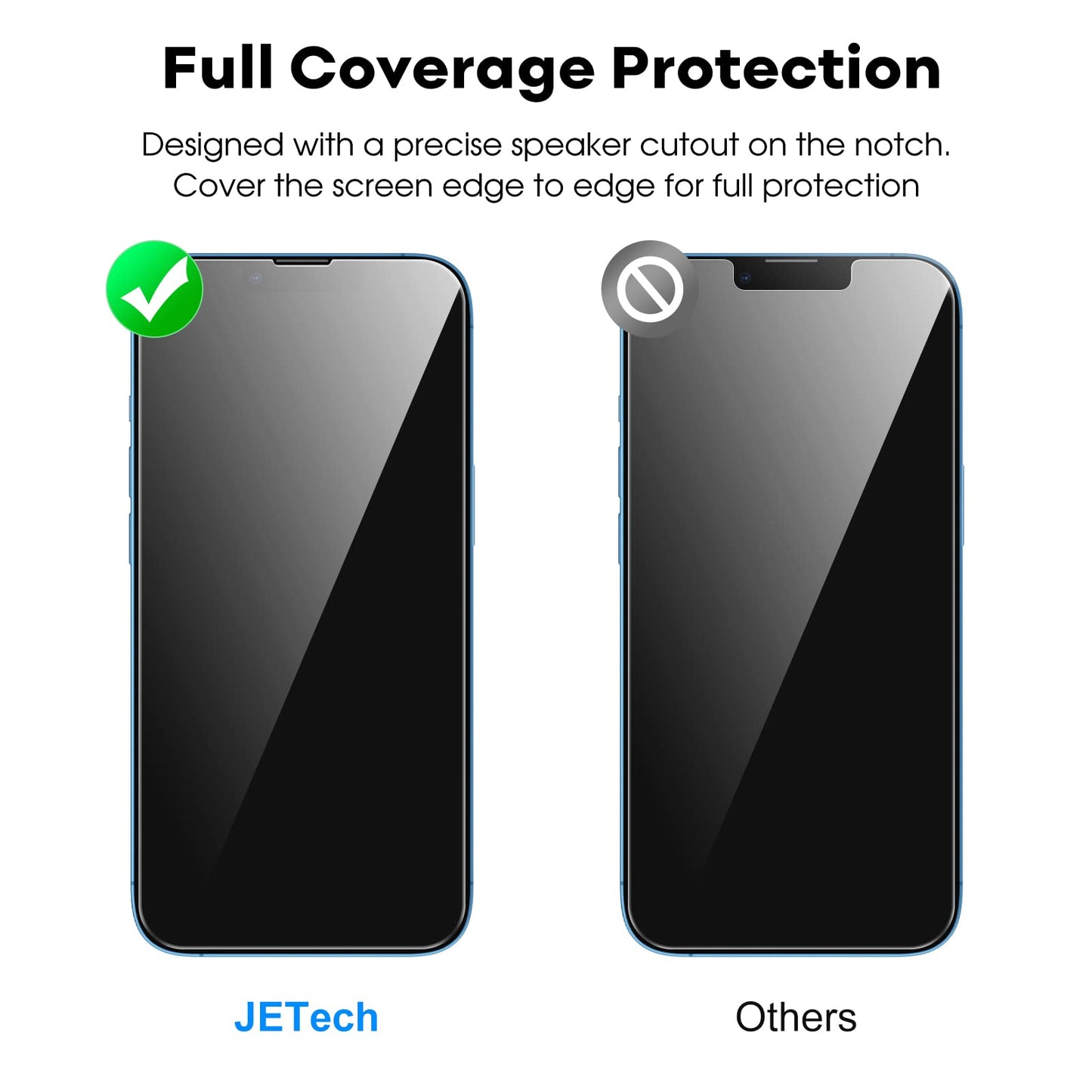 JETech Full Coverage Screen Protector for iPhone 16e 2025, iPhone 13/13 Pro 6.1-Inch, Tempered Glass Film with Easy Installation Tool, Case-Friendly, HD Clear, 3-Pack