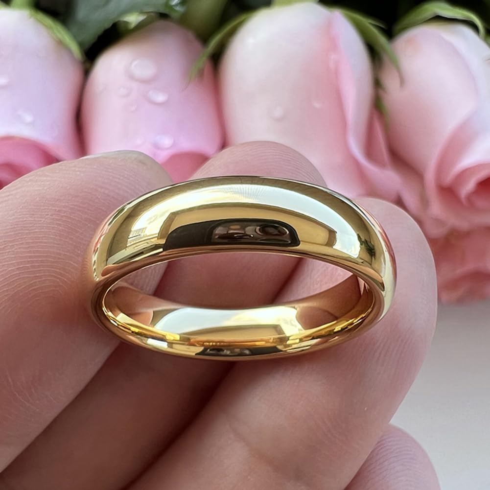 TUTISS 5mm Gold Tungsten Rings for Men Women Engagement Wedding Bands Domed Polished Comfort Fit Size 12