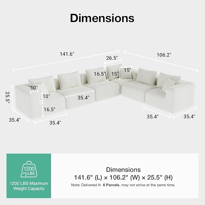 Novilla 141" Modular Sectional Sofa, Modern Cloud Sectional Couch